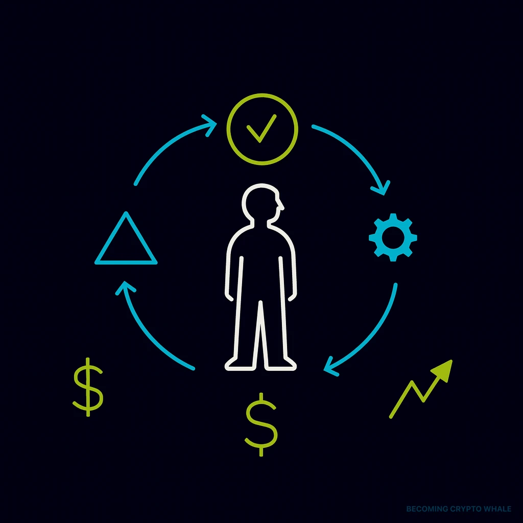 A circular diagram representing the five components of a trading system