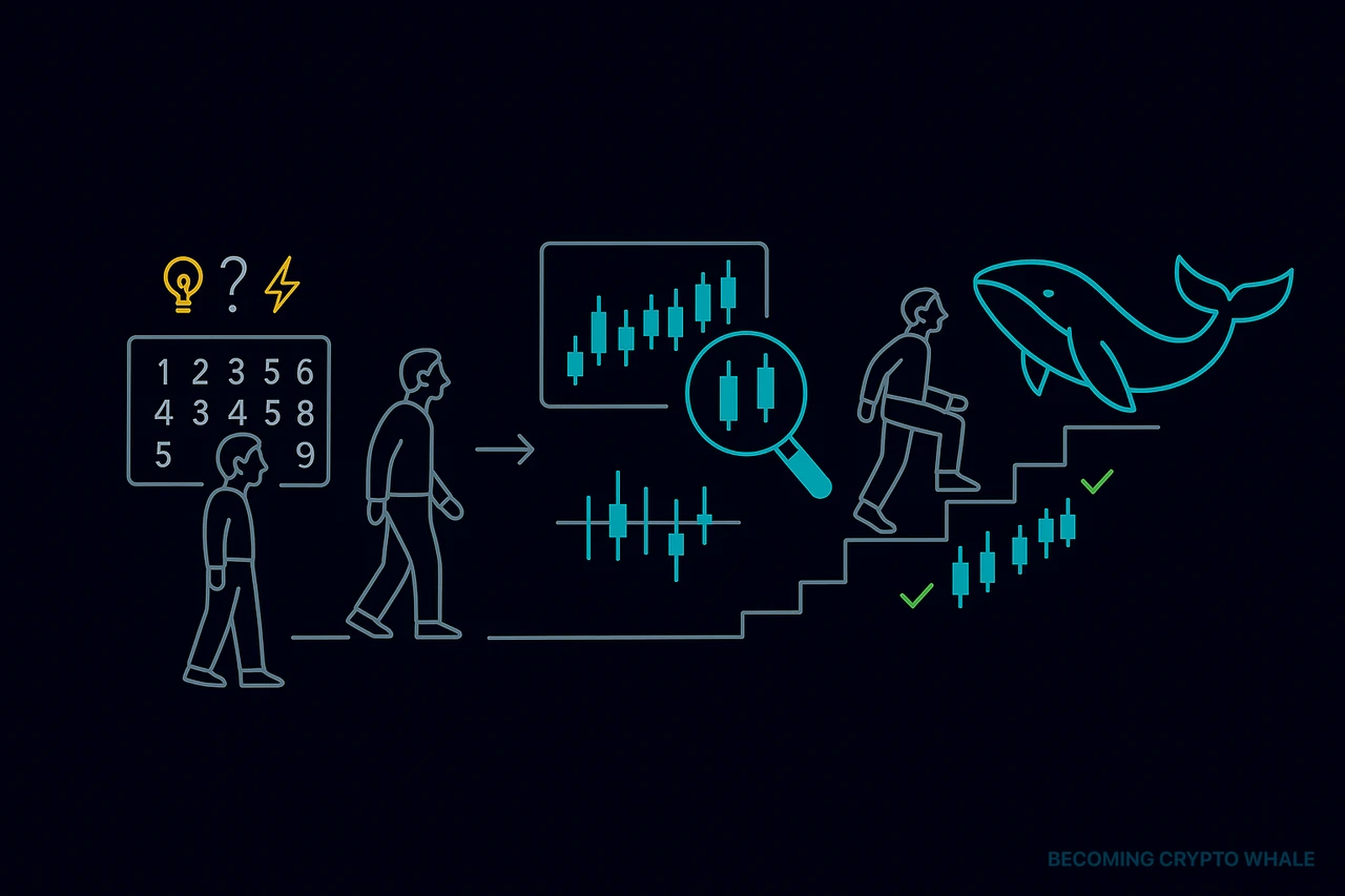 Diagramme exprimant le flux de données numériques chaotiques structurées en graphiques, et comment le trader grandit en les comprenant