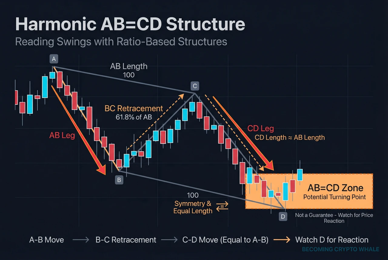 İlk swing AB ve sonraki swing CD'nin uzunluk ve eğim bakımından benzer olduğu, bir BC geri çekilmesi etrafında neredeyse simetrik bir hareket oluşturan temel harmonik AB=CD yapısı