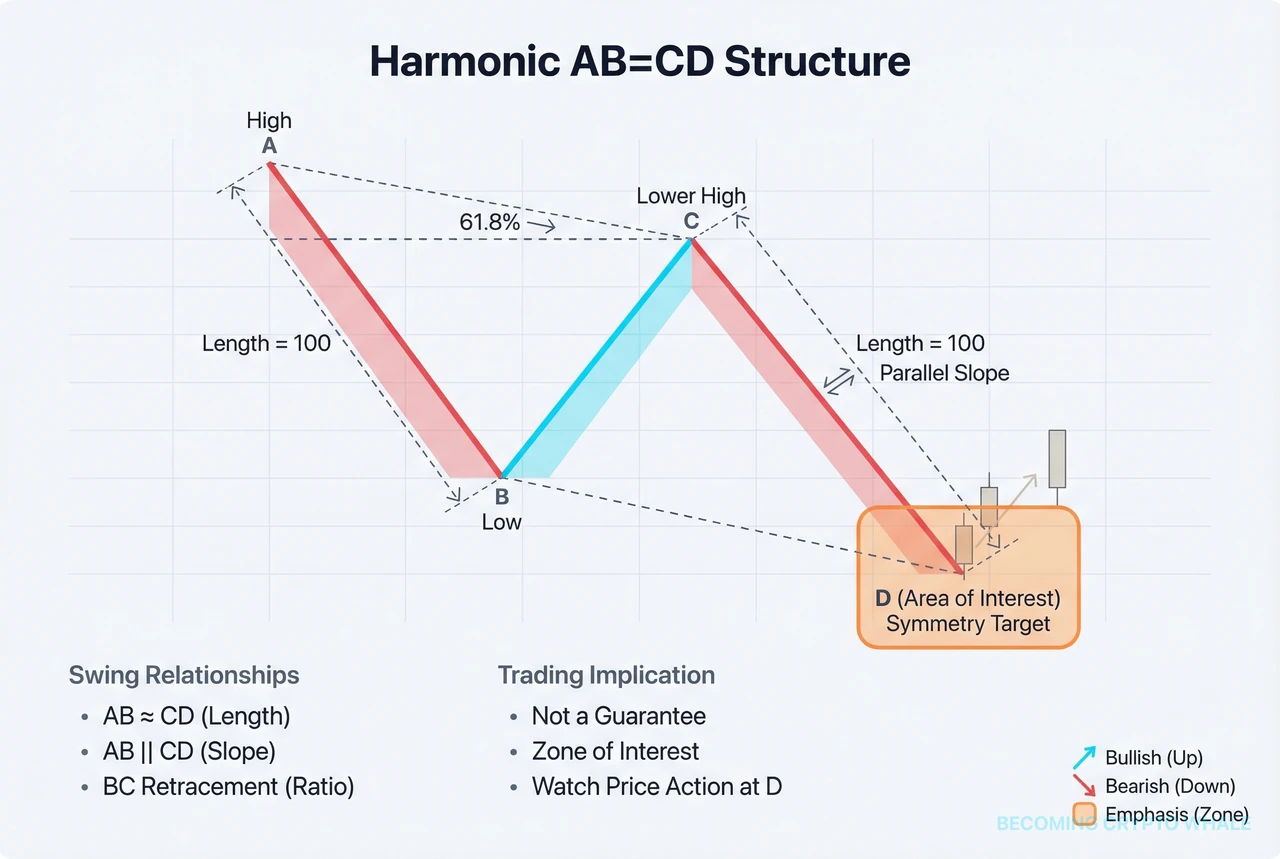 İlk swing AB ve sonraki swing CD'nin uzunluk ve eğim bakımından benzer olduğu, bir BC geri çekilmesi etrafında neredeyse simetrik bir hareket oluşturan temel harmonik AB=CD yapısı