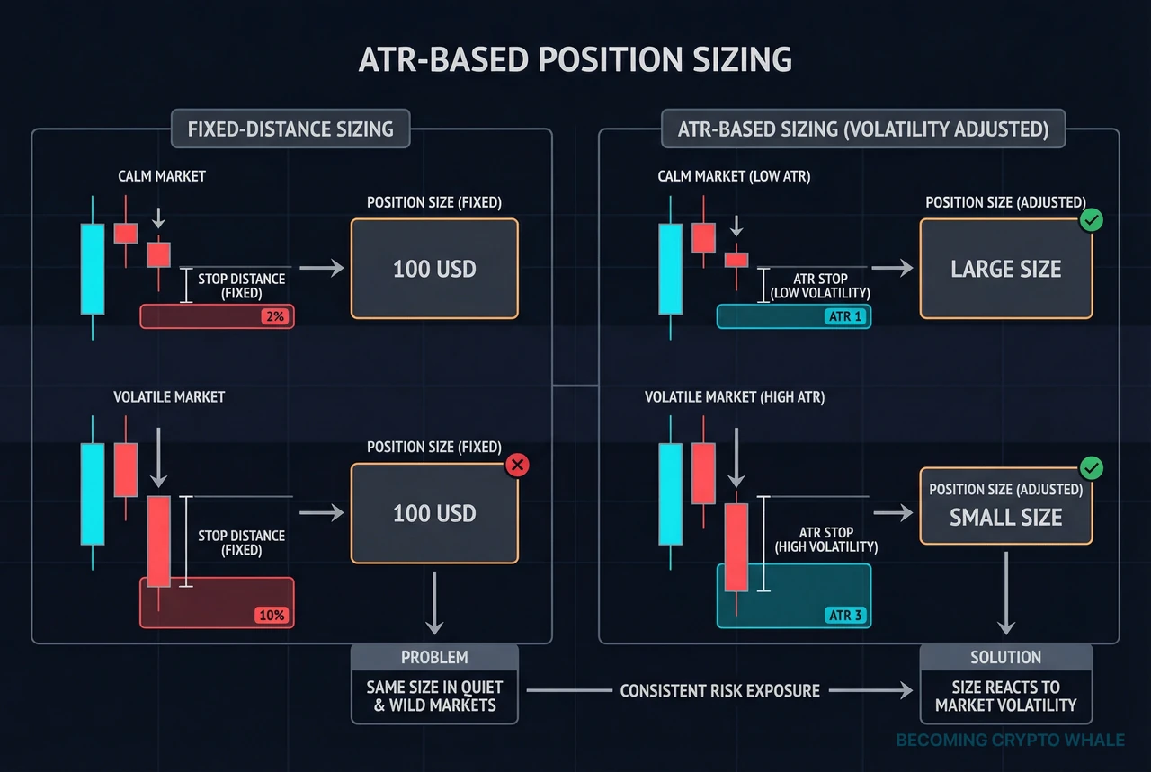 ATR-based position sizing adjusting for volatility