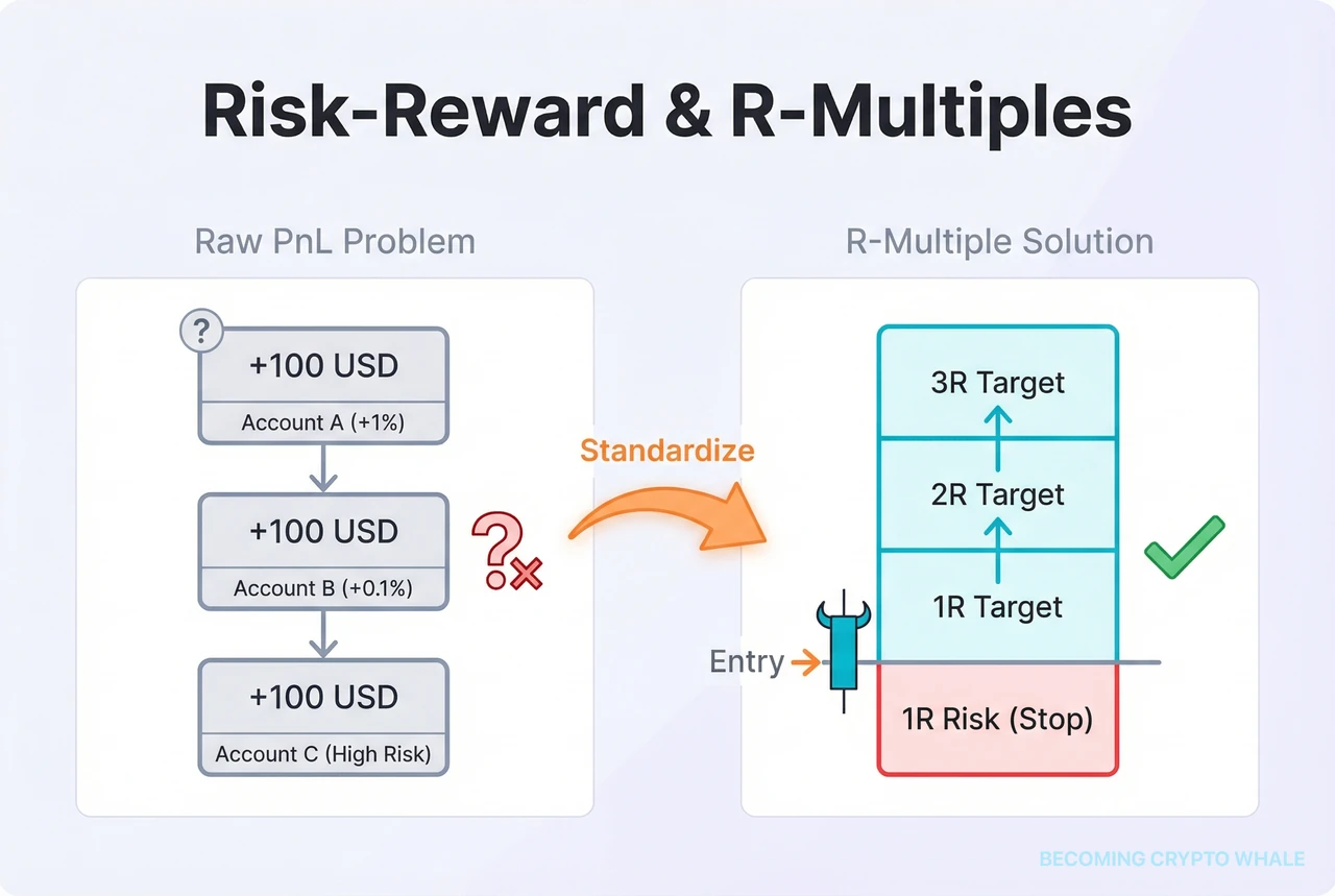 Chart showing stop-loss and targets based on 1R with R-multiple comparison