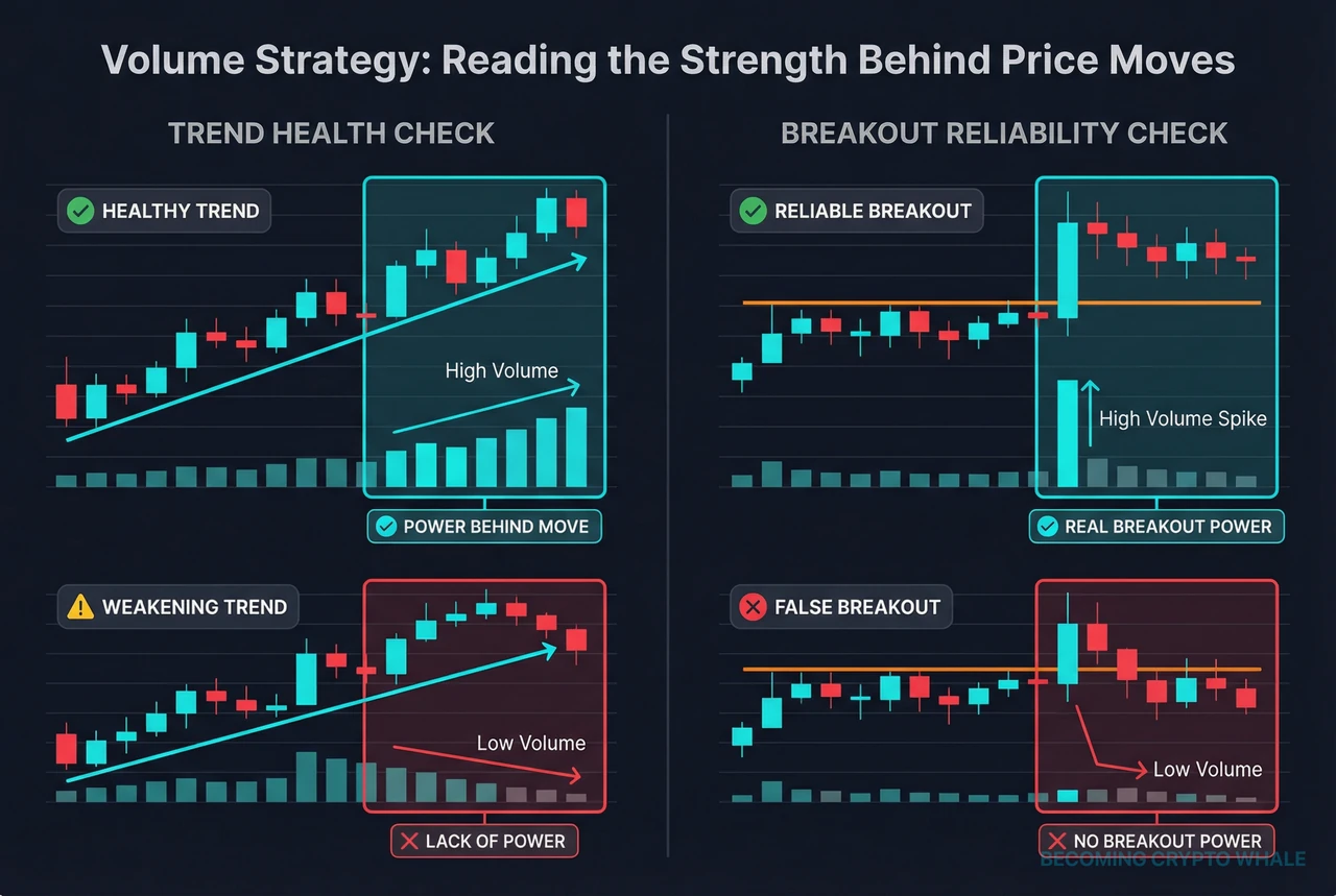 Volume-based strategy for assessing trend strength and breakout reliability
