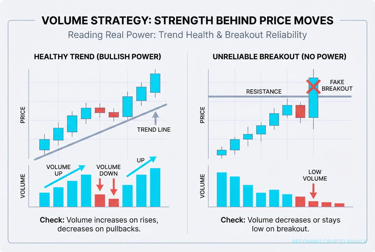 Volume-based strategy for assessing trend strength and breakout reliability